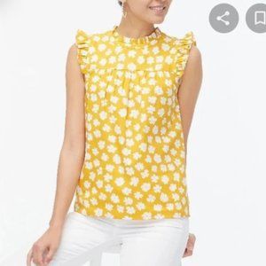 J. Crew Sleeveless Ruffle Top, Yellow with White Flowers